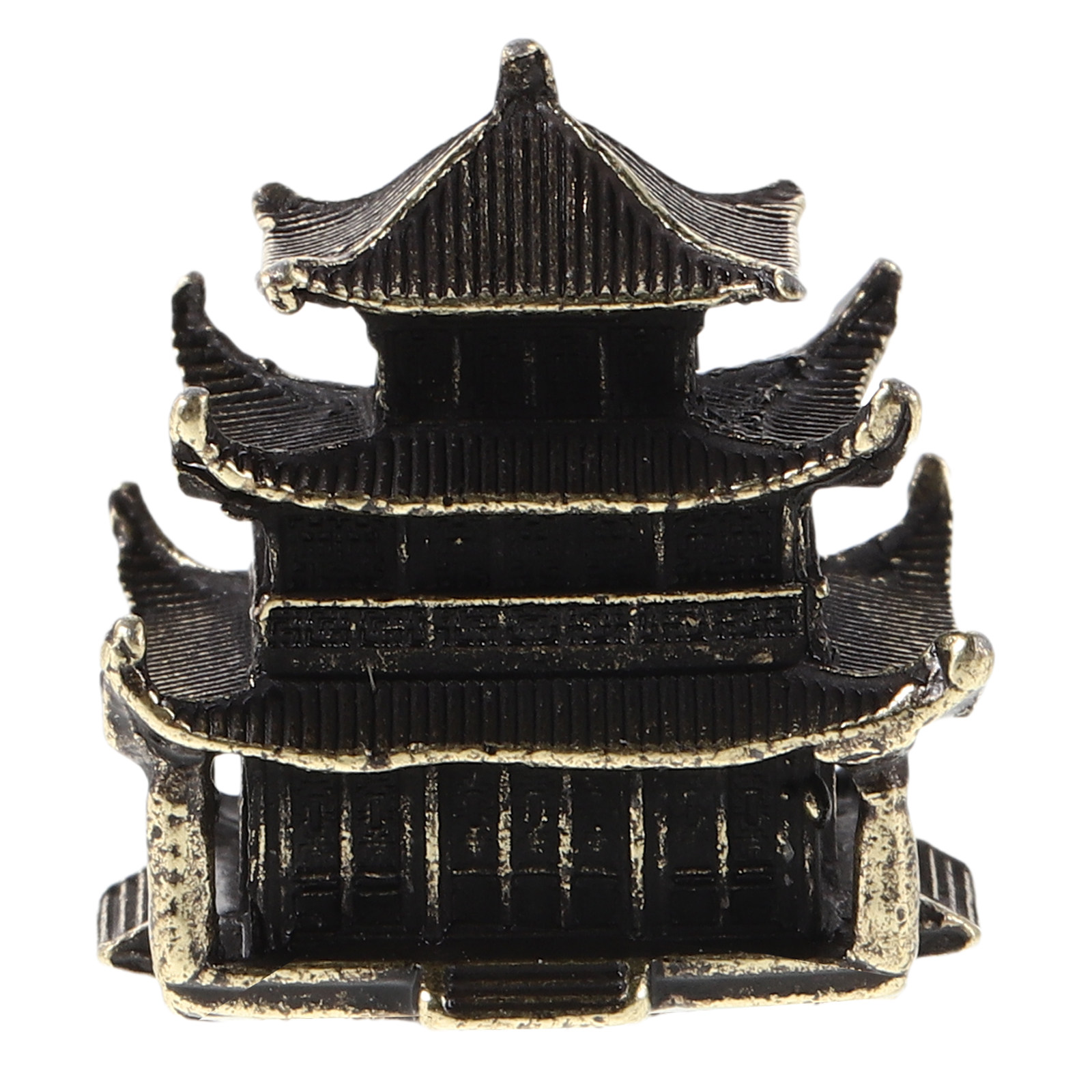 Bonsai Garden Desk - Mini Brass Pagoda Sculpture Ancient Pavilion